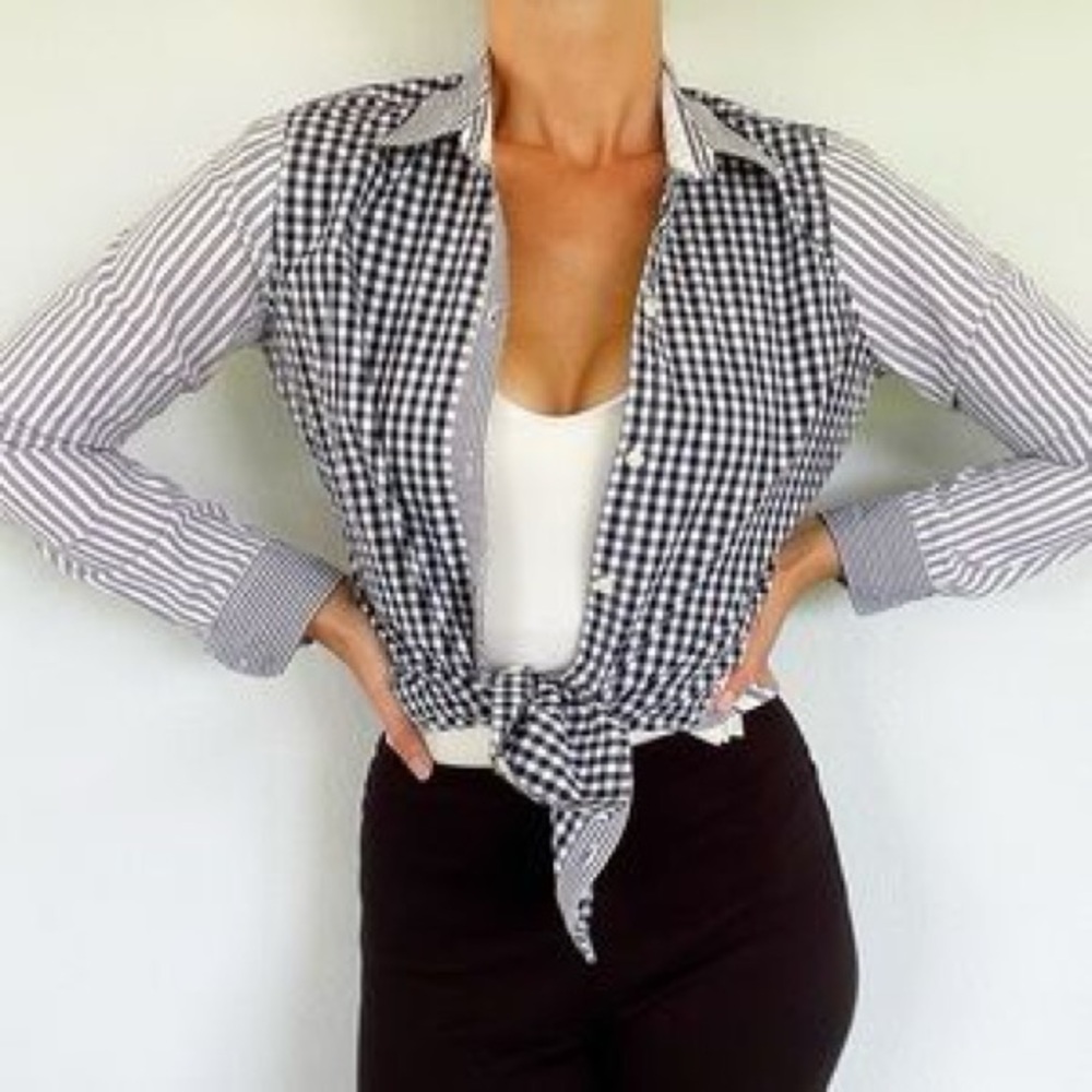 Abercrombie Shirt Gingham Button Up Navy Striped Long Sleeve Women Small NEW